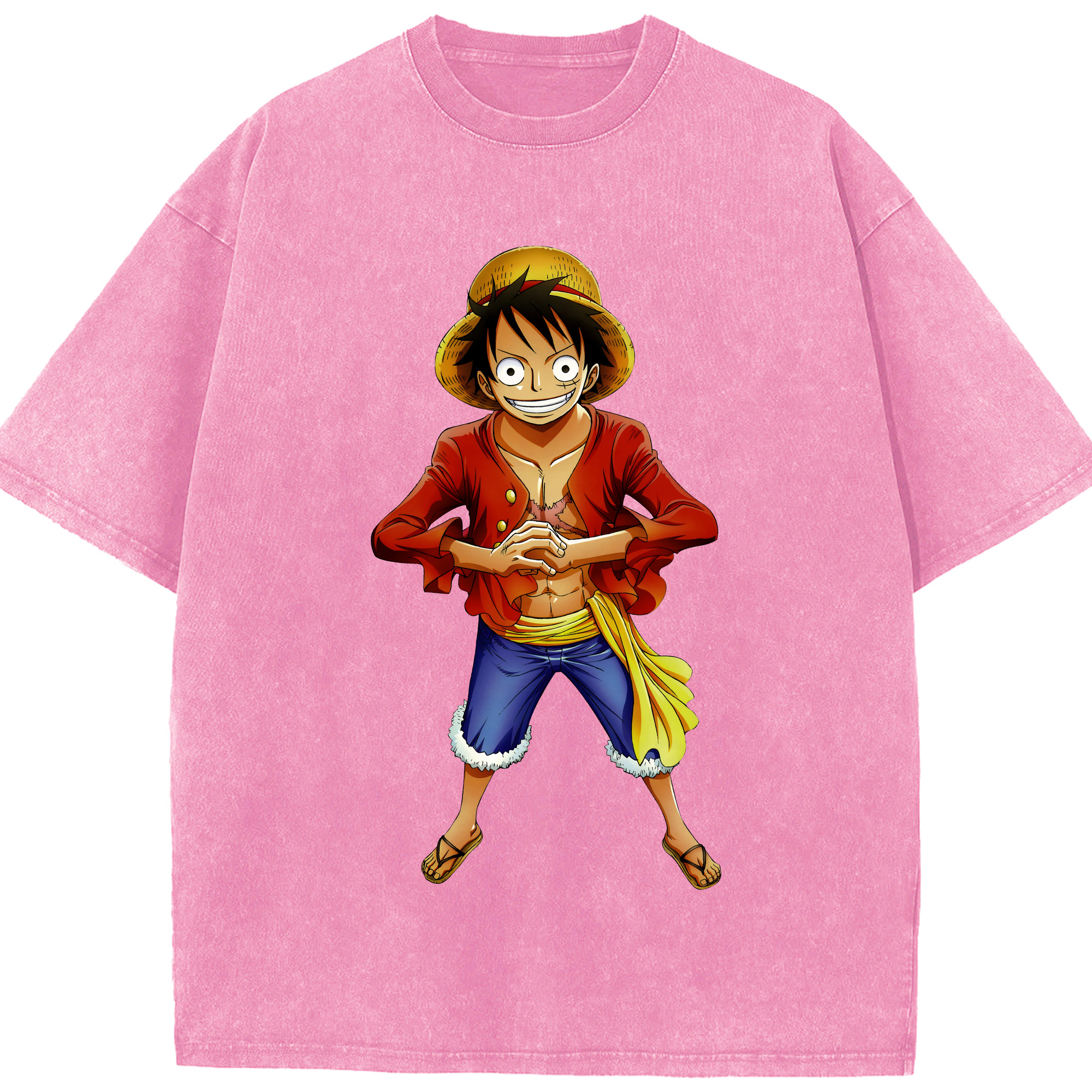 ワンピース モンキー・D・ルフィ ONE PIECE Monkey D. Luffy 綿100% ヴィンテージ風 半袖Tシャツ（フロントプリント）